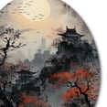 thumbnail image 3 of Designart "Crimson Lunar Crow s Call II" Japon Landscape Round Metal Art, 3 of 5