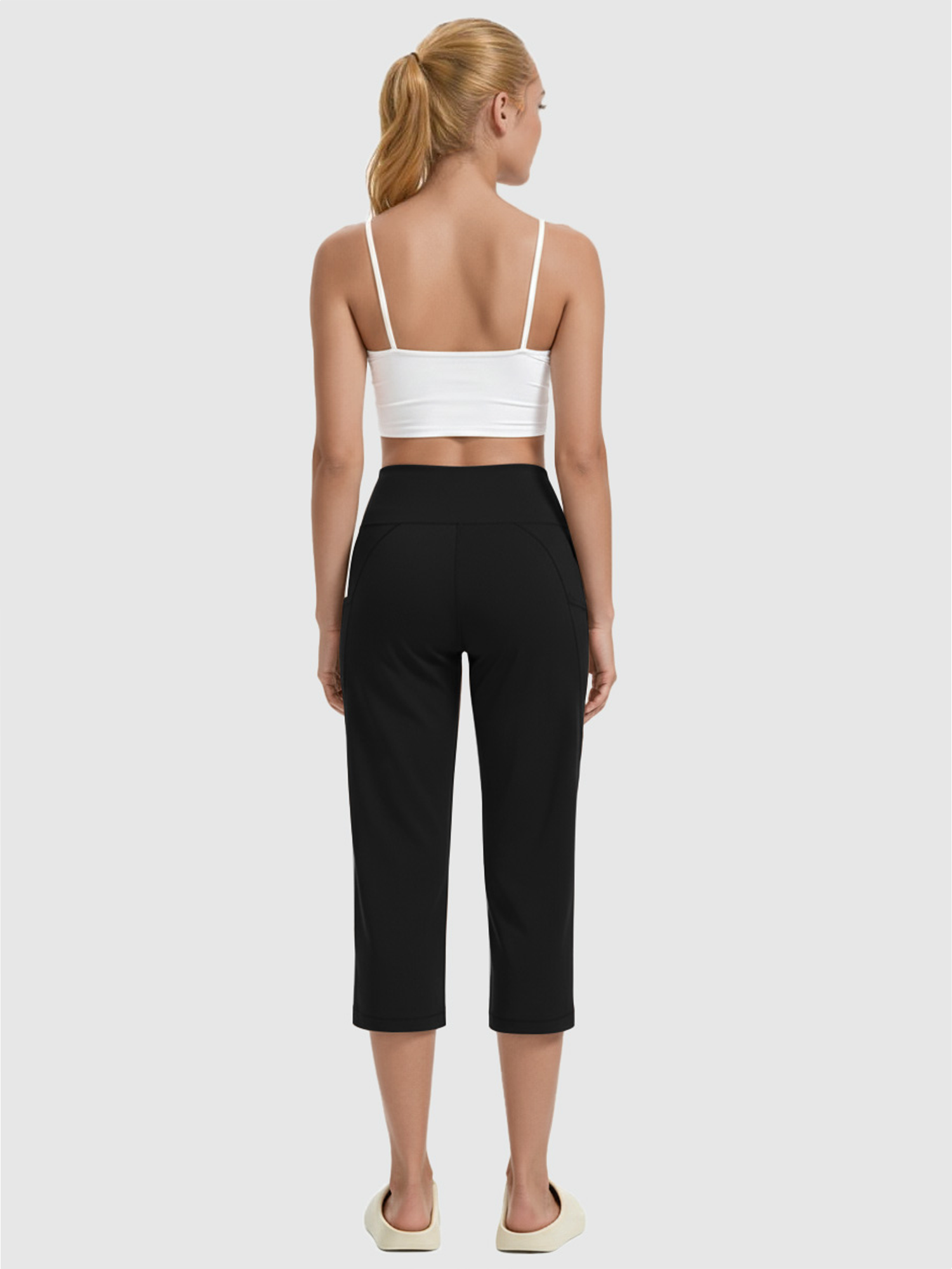 ROSVIGOR CAPRIS PANTS FOR WOMEN HIGH WAIST YOGA PANTS WOMEN ATHLEISURE STRAIGHT LEGS WITH POCKETS