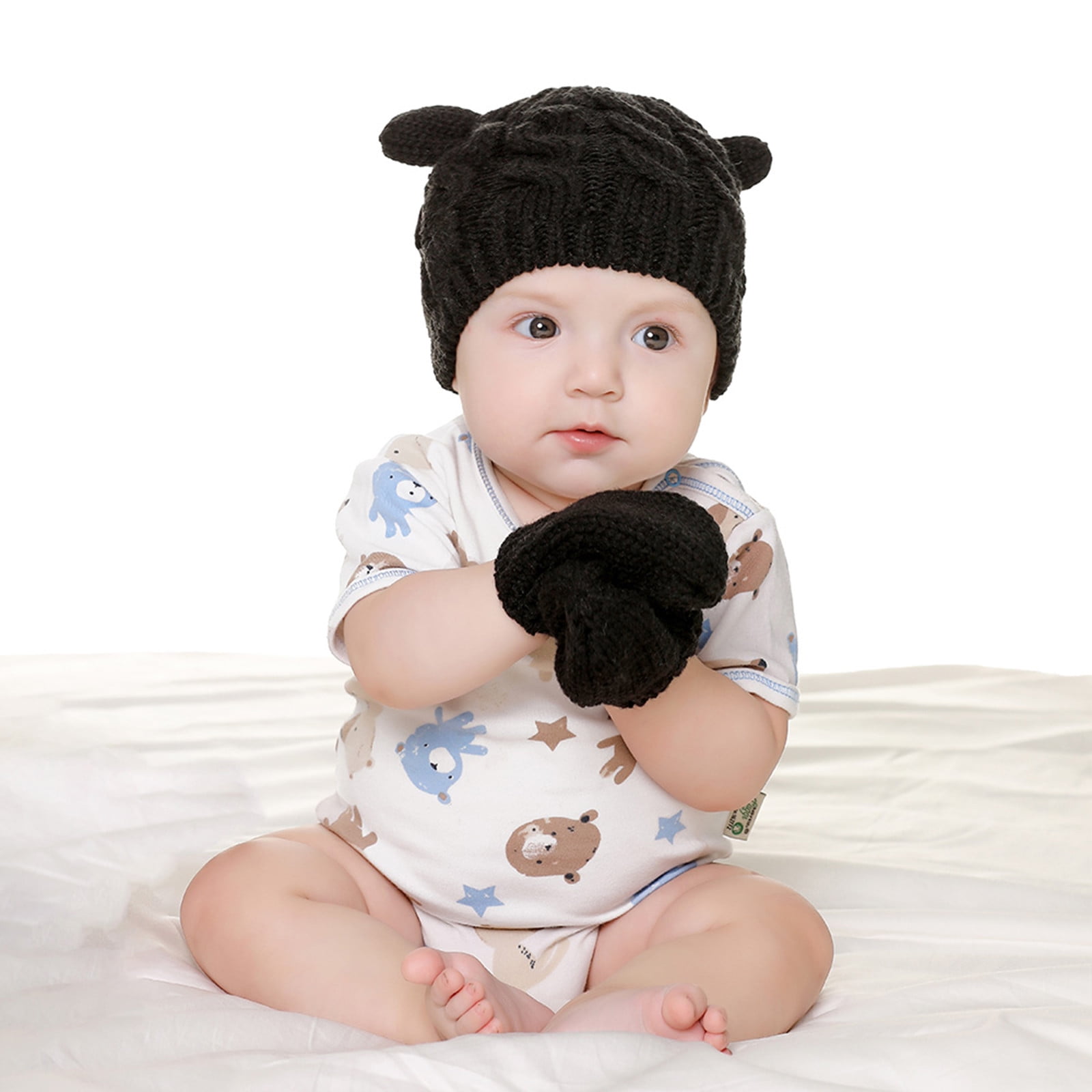 XZNGL Bonnet Bebe Nouveau Ne pour Garcon Fille Bonnet en Coton Tricote Hiver Chaud Chapeaux Ensemble de Gants Walmart