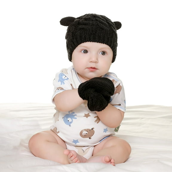 Newborn Winter Beanie Hat Gloves Set for Baby Girls Boys Infant Toddler Warm Soft Knitted Hat Gloves Unisex-Baby Beanies