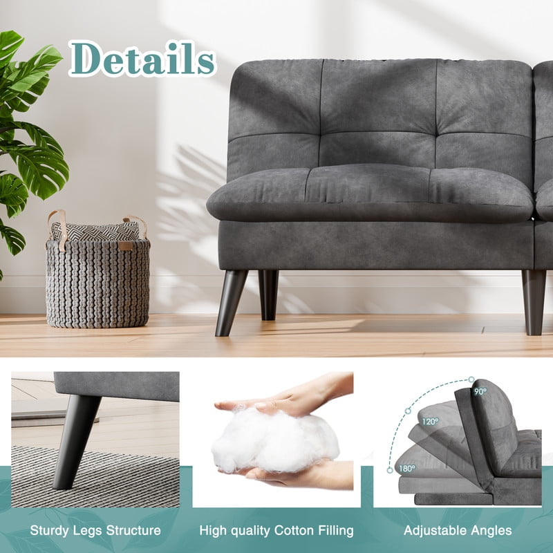 Walsunny 60” 3 in 1 Convertible Sofa Bed, Foldable Sleeper Futon Couch Bed with 3-Angle Adjustment, Soft Dutch Velvet Loveseat Couch for Small Space, Suitable for Relax, Dark Grey