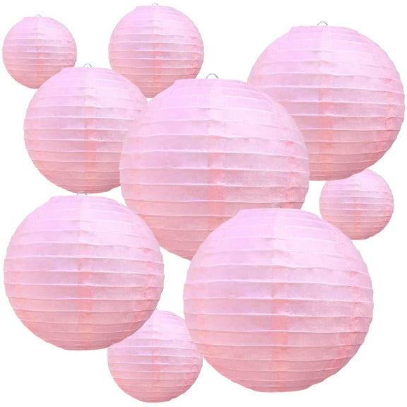 XmhyTop 10Pcs Light Pink Elegant Decorative Paper Lanterns, Round Hanging Lamps for Wedding, Christmas, Birthday, Home & Party Decor(Size of 4”, 6”, 8”, 10”,12”)