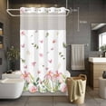 thumbnail image 5 of Spring Flower Leaf No Hooks Shower Curtain with Snap-in Liner Summer Country Pink Floral Butterfly Green Leaf Plant Shower Curtains for Bathroom, Waterproof, Easy Install, Washable 36"x72", 5 of 9
