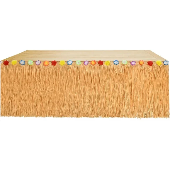 Luau Grass Table Skirt Hawaiian Flower Grass Skirts for Luau Party Summer Tropical Hawaiian Party Decorations