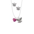 thumbnail image 2 of Delight Jewelry Silvertone Hot Pink Resin Heart in Frame Silver tone Guardian Angel Charm Necklace and Stud Earrings, 2 of 4