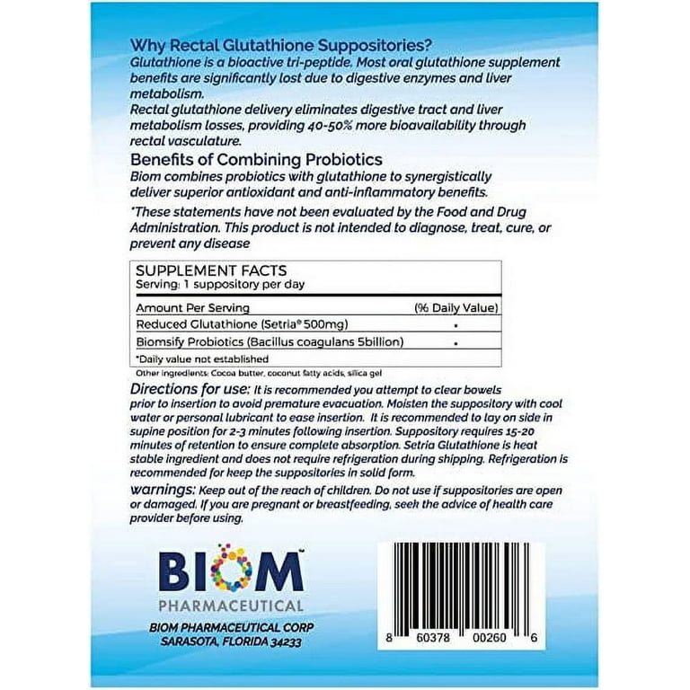 Biom Probiotics L Glutathione High Potency Probiotic Suppositories