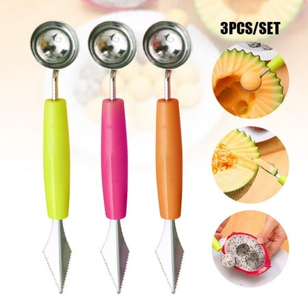 

3Pcs Multifunctional Fruit Carving Cutter Stainless Steel Melon Baller Scoop Kitchen Supplies