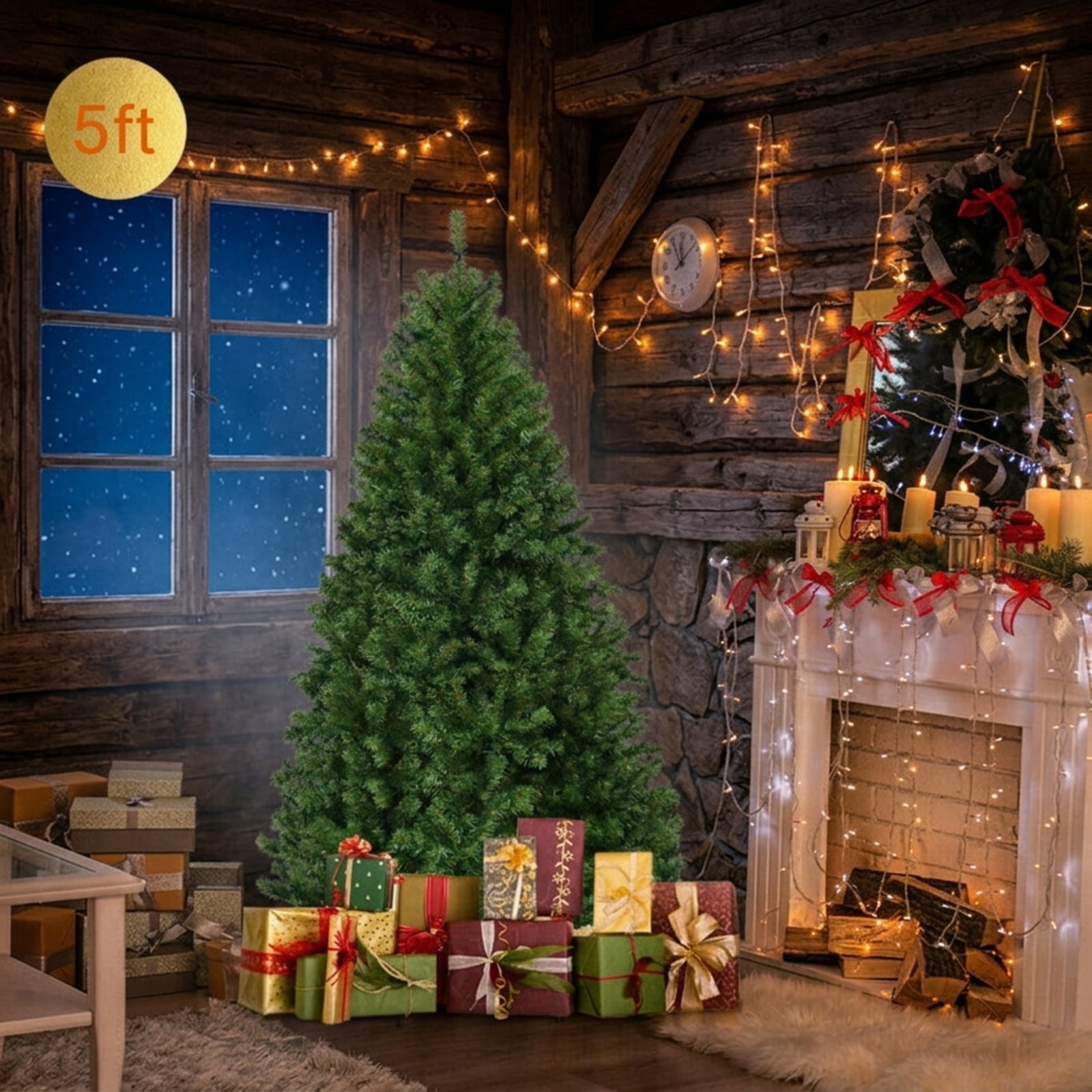 RUIE, 5 ft, Pre-Lit Artificial Christmas Tree, Artificial Tree, 600 Branch Tips, Green, Hinged Branches for Christmas Party Living Room Decor