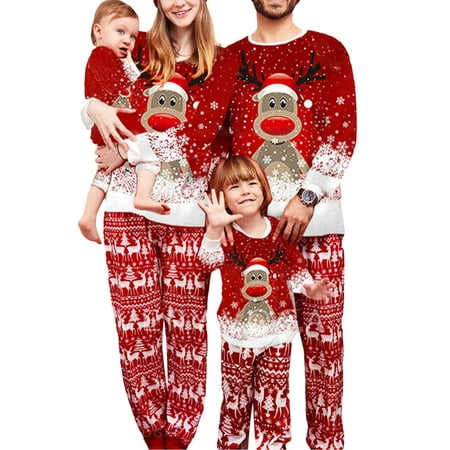 

EYIIYE Family Matching Christmas Pajamas Deer Snowflake Print Long-sleeve Sets Xmas Psj Sleepwear Loungewear for Mom Dad Baby Kid