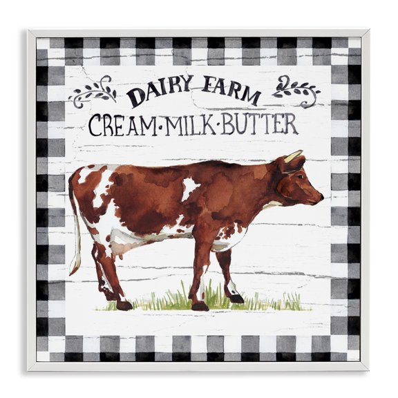 Stupell Industries Rustic Spring Cow Animals Painting White Framed Art Print Wall Art, 17 x 17