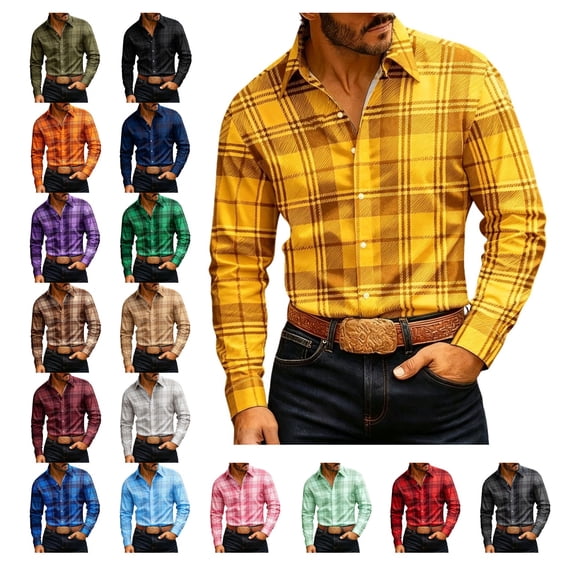 Eiyaclvo Men's Plaid Button Down Shirts Business Work Long Sleeve Dress Shirts