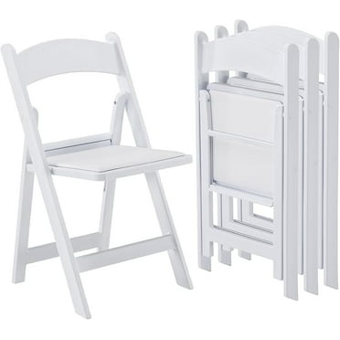 Set of 4 resin folding chairs with vinyl upholstered seat for indoor and outdoor events,BOOSDEN, parties, weddings - White