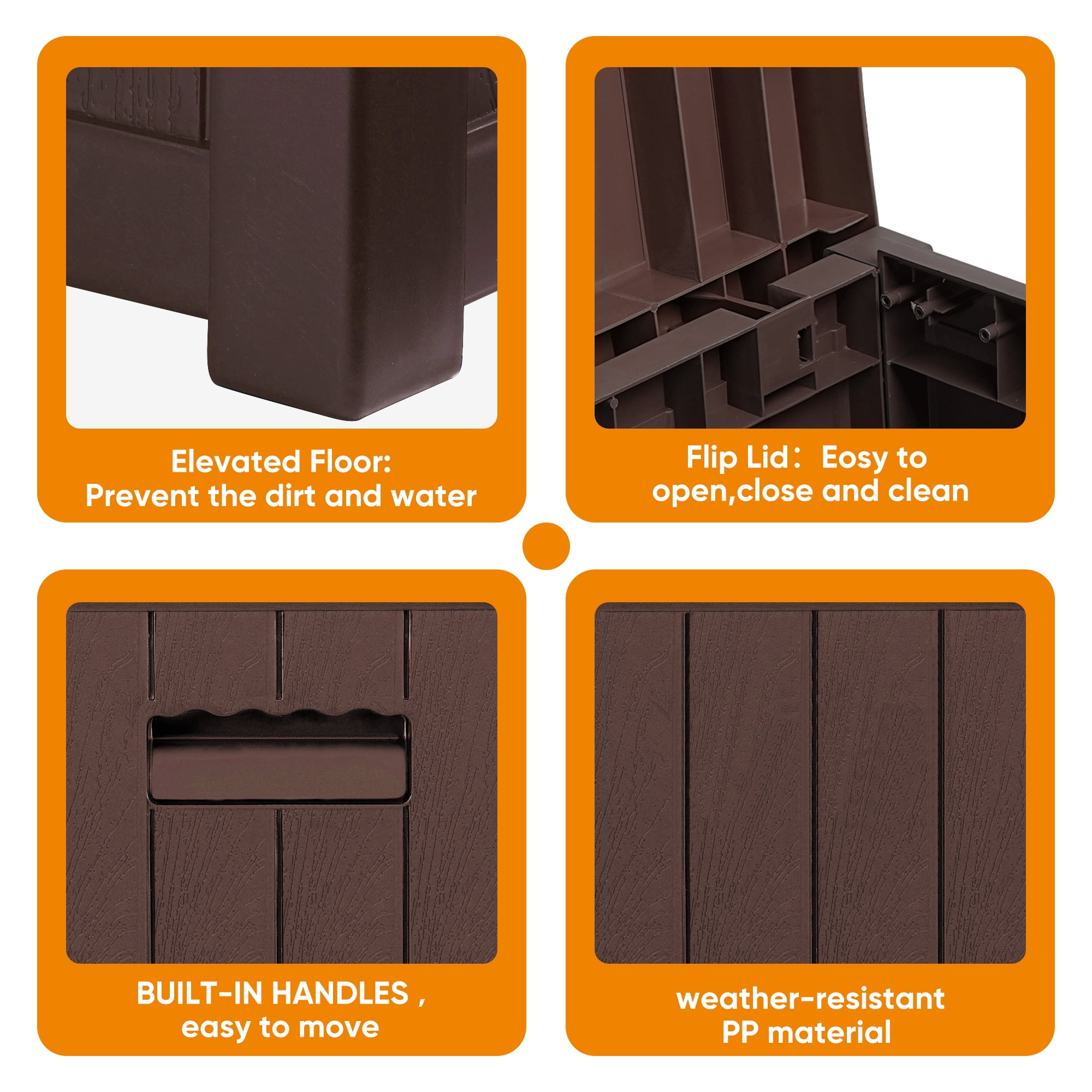 ZYJOYY Outdoor Cat House Weatherproof for Cats, Resin Plastic Kitty Shelter with Openable Flip Lid & Elevated Floor, Indoor Outdoor Cat House for Stray Cats, Easy to Clean, Brown