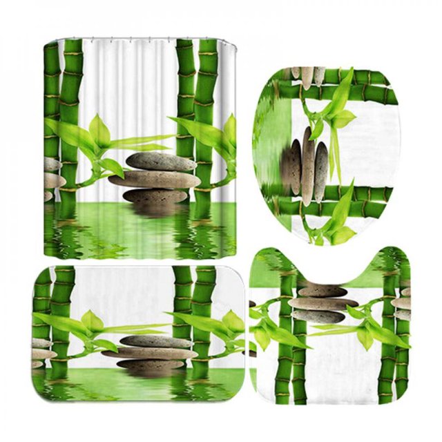 MesaSe Shower Curtain Set Rainforests Beaches Patterns Printing Bathroom Hotel Toilet Cover Mats Non-Slip Washroom Kitchen Rugs