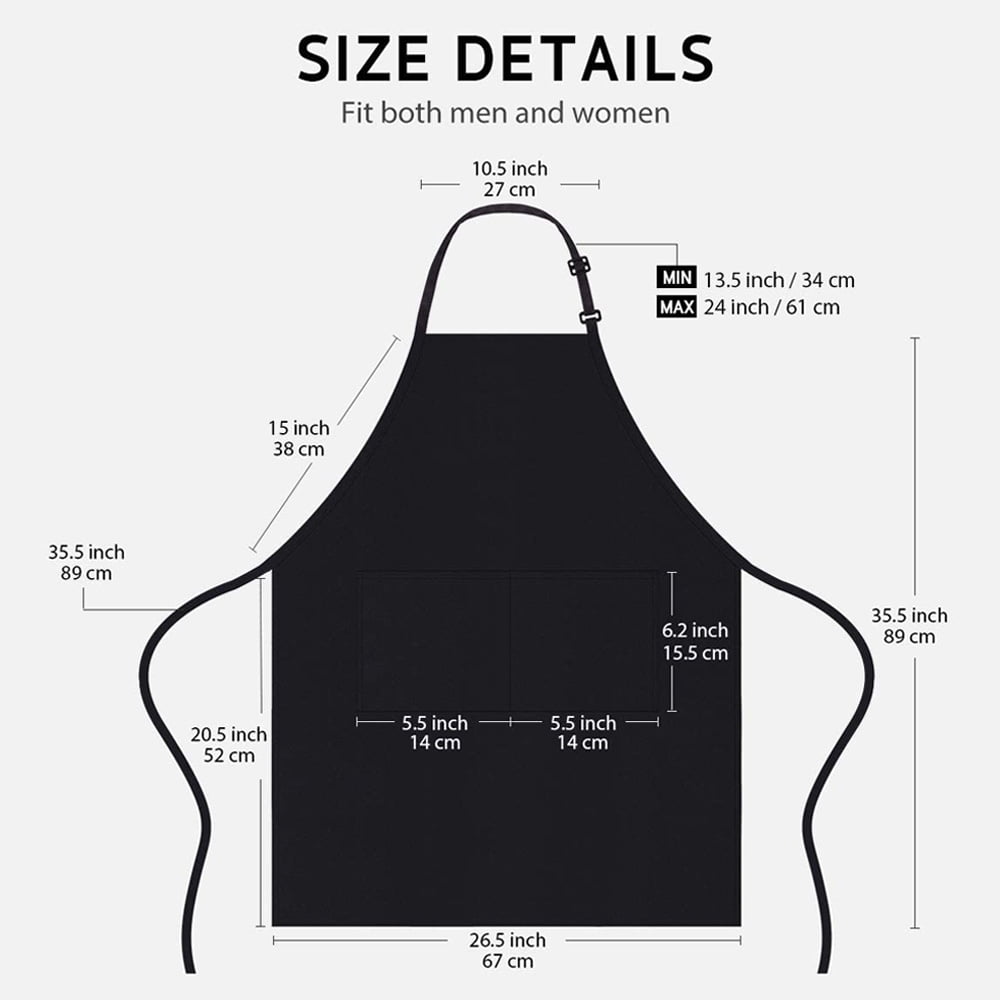 Kitchen Apron with Pockets for Men Women, Oil Stain Resistant, Black, Pack of 10Pcs