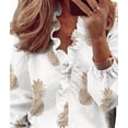 thumbnail image 3 of Womens Dressy Casual Blouse Business Long Sleeve Tops Ruffle V Neck Work Shirt Fall Outfit Long Sleeve - Pineapple L, 3 of 7