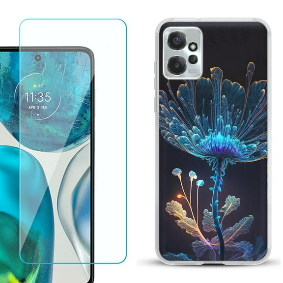 OneToughShield ® for Motorola Moto G Power 5G 2023 Shockproof Fashion Phone Case, with Tempered Glass Screen Protector - Glowing Flower