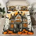 thumbnail image 2 of Manfei Spooky Halloween Castle Twin Sheet Sets,Funny Pumpkin Lantern Twin Fitted Sheet,Black Bats Flat Sheet For Teens,Luxury Bedroom Decor,3-Piece, 2 of 7