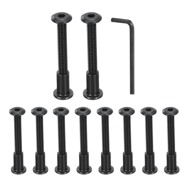 Uxcell 10 juegos de tornillos de cabeza hexagonal M6x50mm con tuercas M6x15mm y llave hexagonal negra