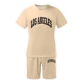 thumbnail image 4 of mihongmao Summer 2 Piece Lounge Set Men Casual Outfits New Fashion Casual Men's T-shirt Set Print Sports Short Sleeve Round-Neck Blouses Shirts Sets Khaki L, 4 of 4