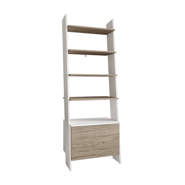 Librero Escalera, Una Puerta Inferior, Seis Espacios Organizadores, Tablero Laminado Texturizado PLAYCON (Roble y Blanco)