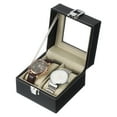 thumbnail image 1 of Caja de almacenamiento para relojes xcell de 2 ranuras, caja de relojes para hombres con tapa de vidrio, caja de madera para relojes con almohadilla removible, negra/beige, 1 of 7