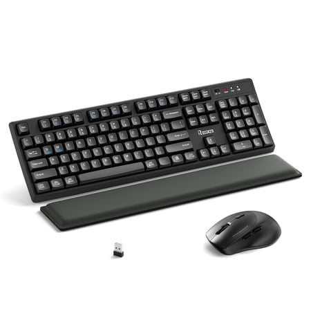 RECCAZR Ergonomic Wireless Keyboard and Mouse Combo with Wrist Rest, 2.4G Full-Sized Keyboard and Mouse Cordless, 3 DPI Adjustable Mouse, Dual-System Keyboard for /Windows/Mac(Black)