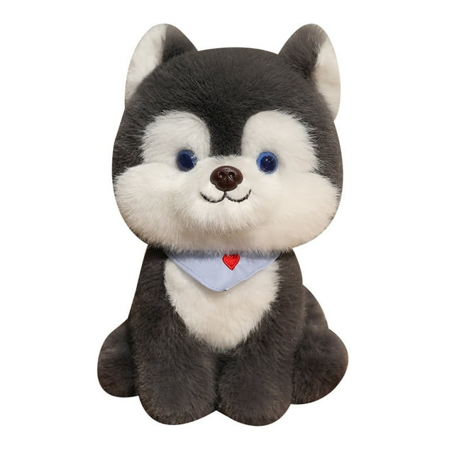 Peluche con bonito perro de peluche de husky de dibujos animados con pañuelo de 35 cm