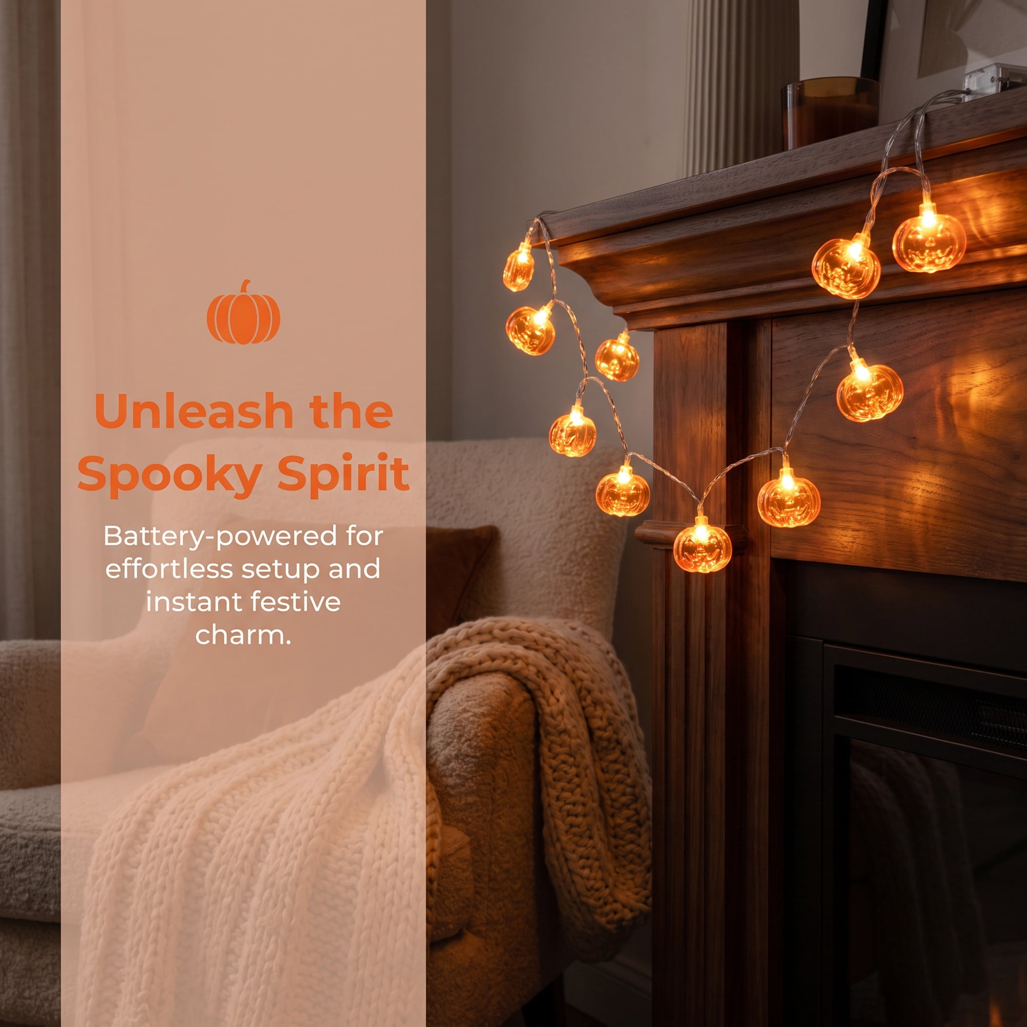 Unique Bargains Jack-O'-Lantern Fairy Lights 4.9 ft Squinting Pumpkin Battery Operated