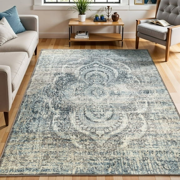 Superior Salford Medallion Indoor Area Rug, 6' x 9', Blue-Beige