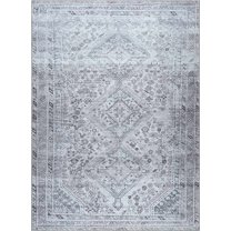 BoutiqueRugs Barny Traditional Area Rug - Machine Washable - Off White, Denim, Charcoal - 6'7" x 9'