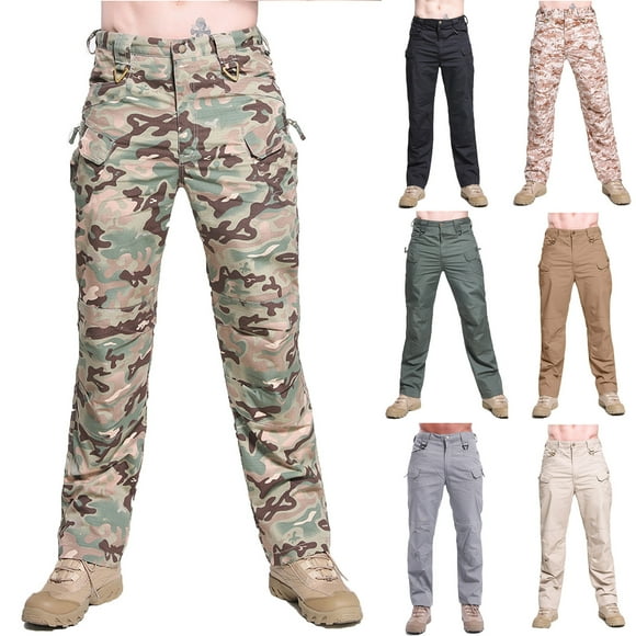 JURANMO Big and Tall Mens Combat Cargo Trousers Camouflage Print Tactical Camo High Waist Cotton Rip Stop Cargo Pants with Pockets Black XXXXXL