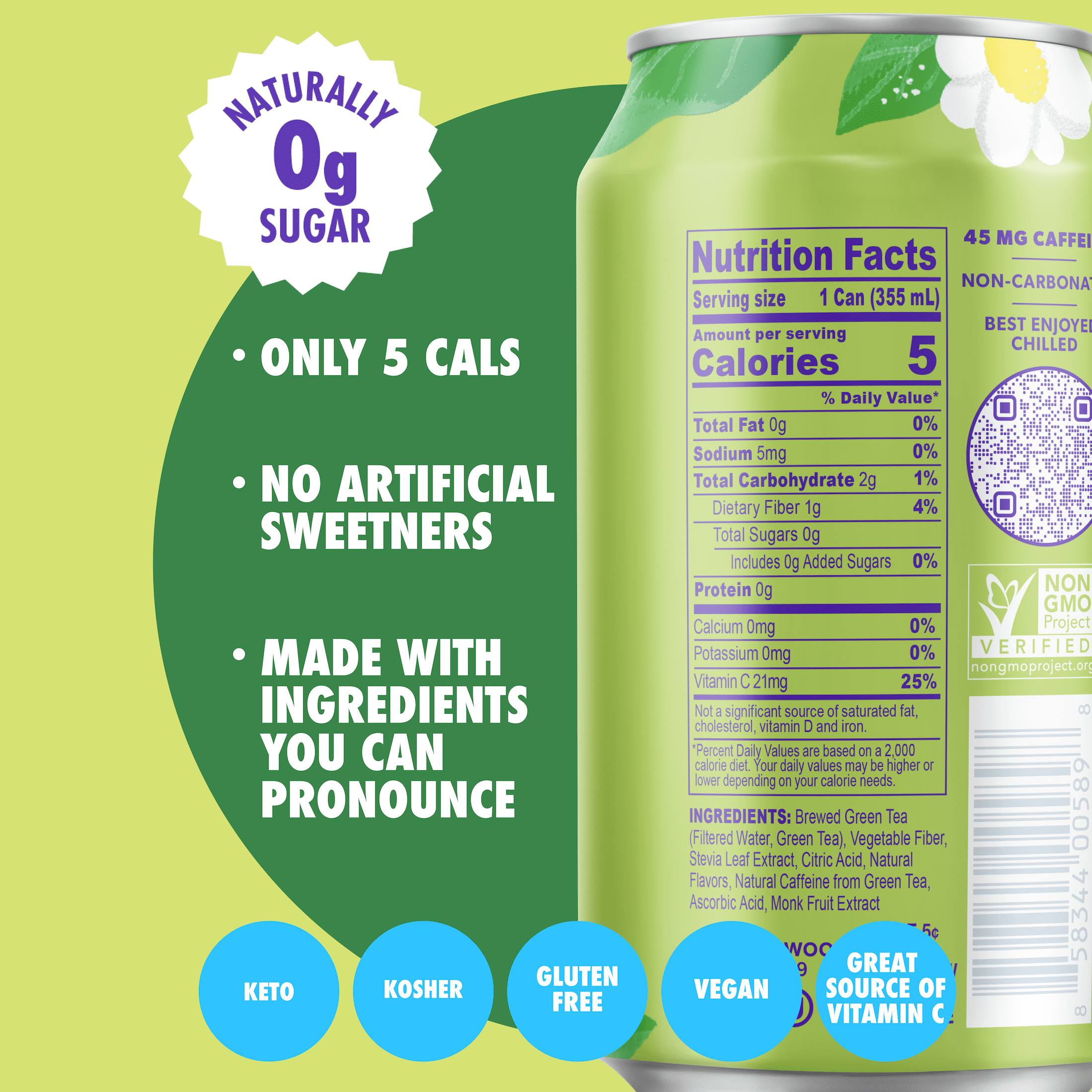 (12 pack) Swoon Zero Sugar Perfectly Sweet Green Tea, 5 Calories, Sugar Free, 12 fl oz Can