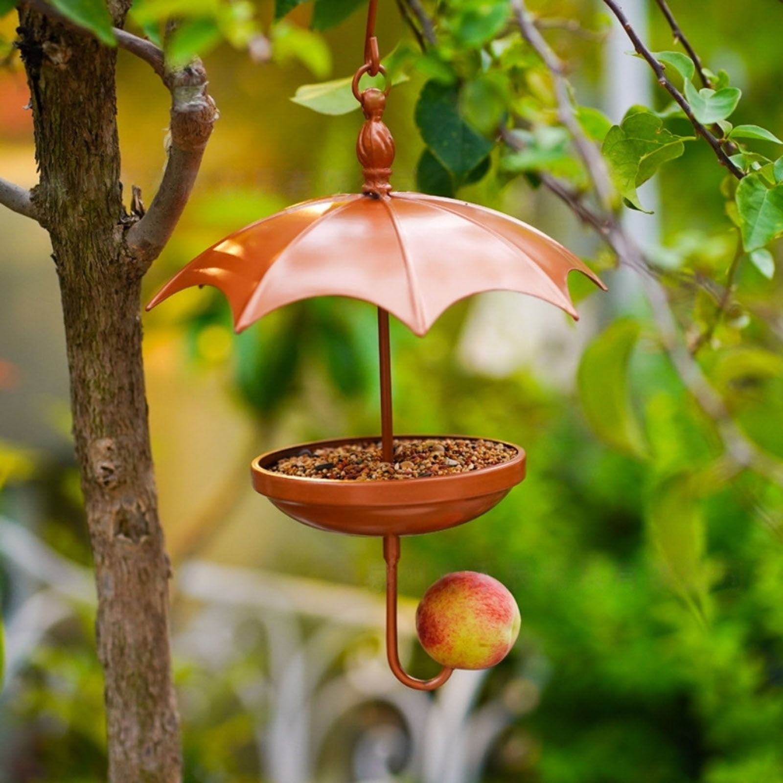 Bxaolu Solar Bird Feeders for Outdoors - Vintage Metal Small Wild Bird Feeder for Outside Hanging, Gift Ideas for Garden Yard Seeds, Khaki