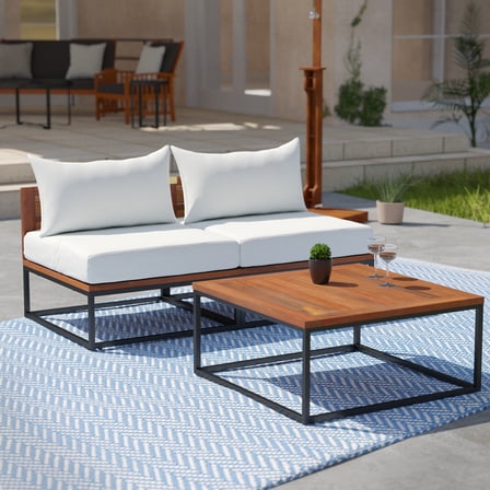 SEI Furniture Taradale Outdoor Coffee Table & Modular Loveseat in White Set of 2