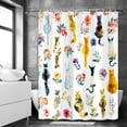 thumbnail image 2 of Cute Cat Shower Curtain for Kids, Retro White Floral Shower Curtain Set for Bathroom, Colorful Funny Kitty Animal Fabric Shower Curtain Restroom Bathtub Decor Accessories with Hooks 72X 75 inch, 2 of 5