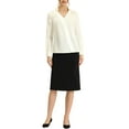 thumbnail image 2 of Allegra K Women's Satin Office Blouse Elegant Point Collar V Neck Long Sleeve Work Top, 2 of 5