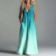 thumbnail image 6 of Guieoi Summer Dresses for Women under $10 Plus Size Flowy Buttoned Cotton-Linen Loose Pocket Sleeveless Printed Gradient Maxi Dress Green XXL, 6 of 7