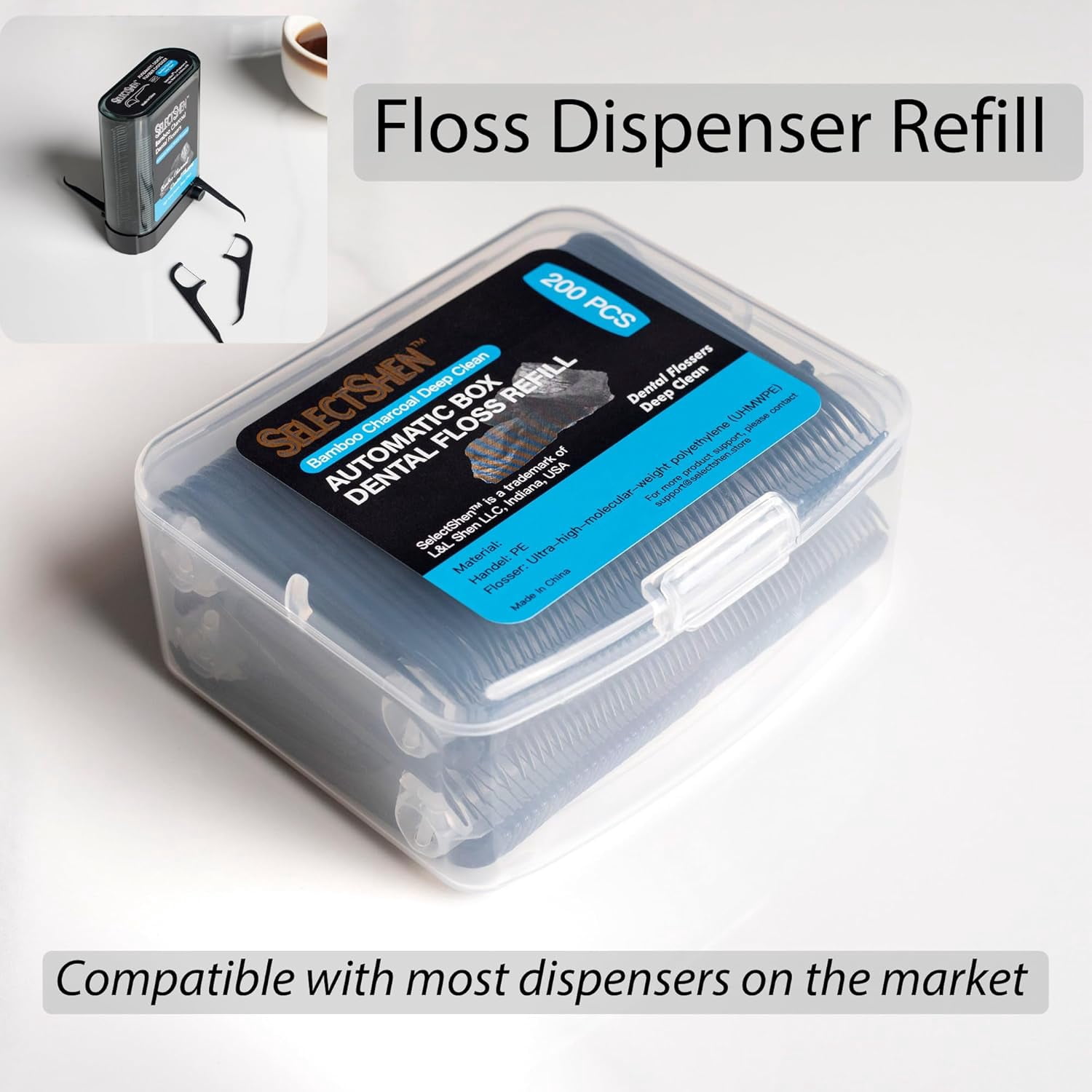 Dental Floss Picks, 400 Count Charcoal Floss – Bamboo Infused Handle, Travel Friendly, Oral Care by General™