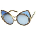 thumbnail image 2 of sunglassLA Unisex Women's Oversize Colored Frame Mirror Lens Cat Eye Sunglasses (Tortoise / Blue Mirror) - 52mm, 2 of 4