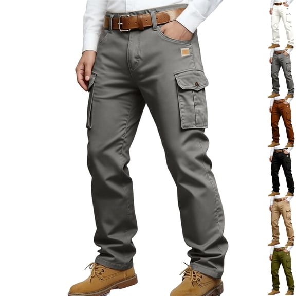 Zimjoy Men's Cargo Pants Cotton Blend Straight-Leg Design Work Trousers 4 Pockets Regular Fit Work Casual Pants, Dark Gray XL