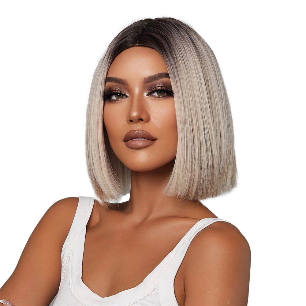 SUCS Long Blonde Wigs for Women Synthetic Hair Wig with Fringe Ombre Color with Dark Roots Layered Wigs Heat Resistant