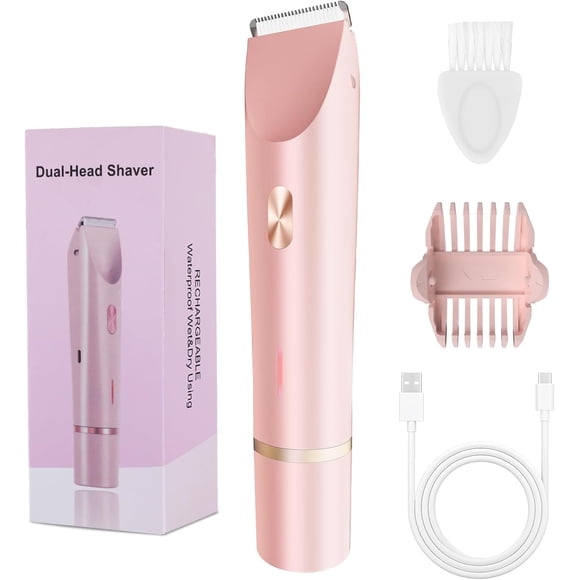 Recortador de bikini FIONOFY 2 en 1 para mujer con cabezales dobles, color rosa