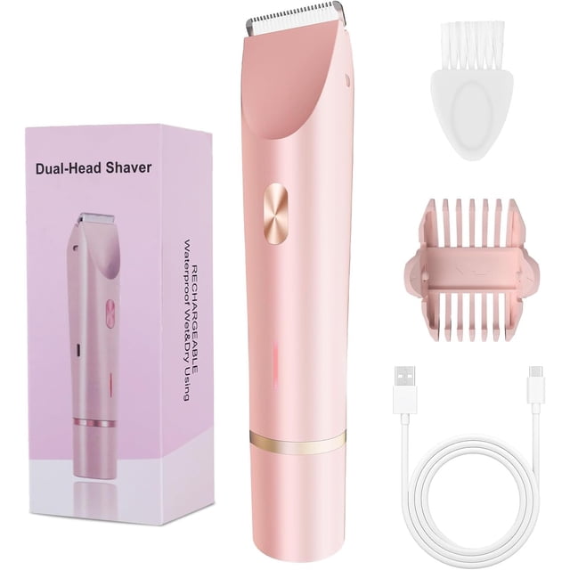 Recortador de bikini FIONOFY 2 en 1 para mujer con cabezales dobles, color rosa