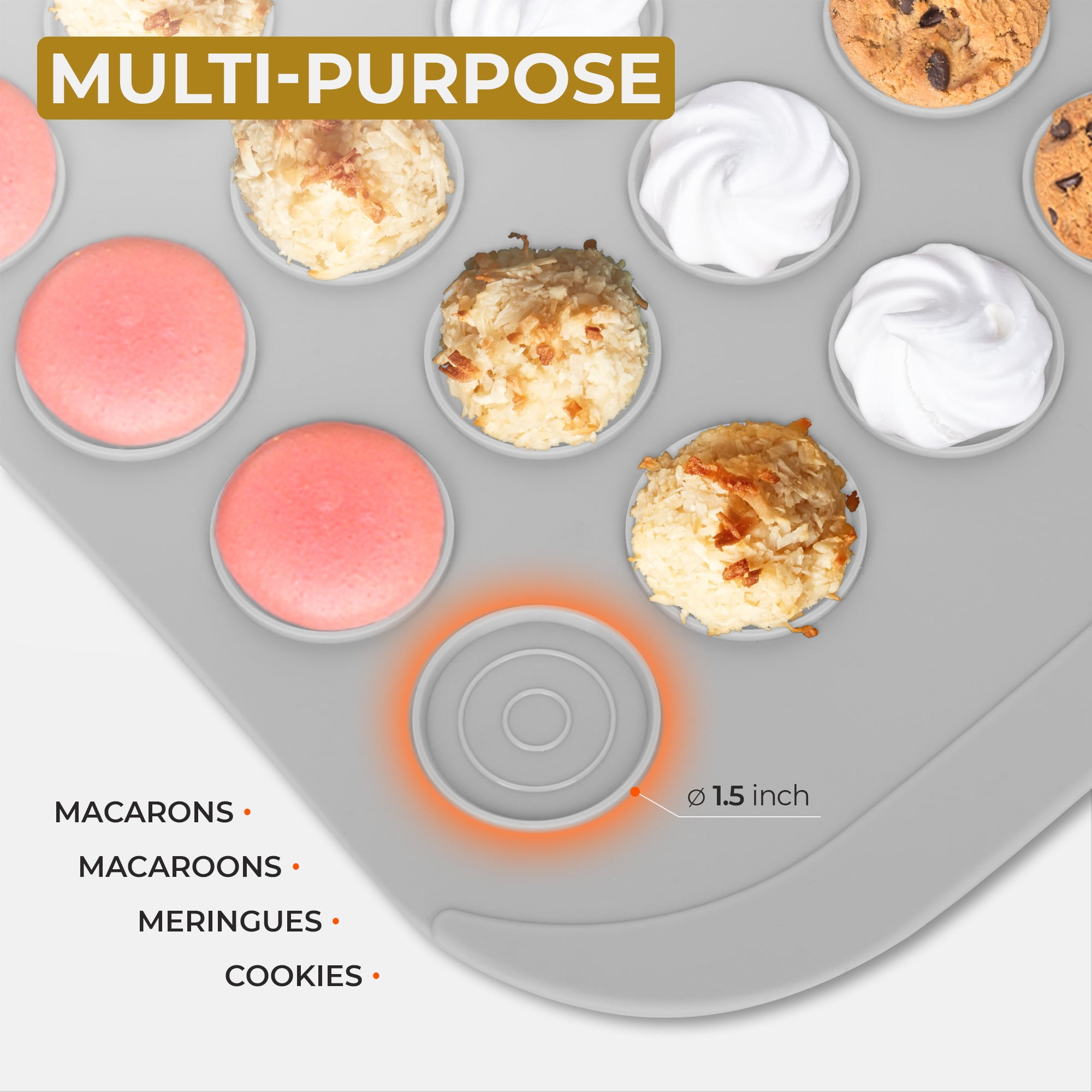 Professional Silicone Macaron Baking Mat - Thick Non-Stick Surface - Oven Microwave Dishwasher Freezer Safe - Reusable Sheet for Macarons, Meringues, Pastries - 42 Round Cookies by Cook'n'Chic