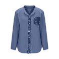 thumbnail image 3 of WFJCJPAF 2024 New Product Clearance！ Blouses for Women Long Sleeve Y Neck,Fashionable Women's Sequined Pocket Button Blouses Long Sleeved Stand Up Collar Tops - Light Blue S, 3 of 5