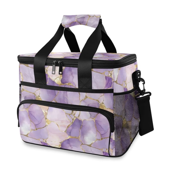 FORMRS Insulated Cooler Bag 24 Cans Capacity Soft Leakproof Lunch Box with Side Pockets, Pastel Purple Marble Pattern