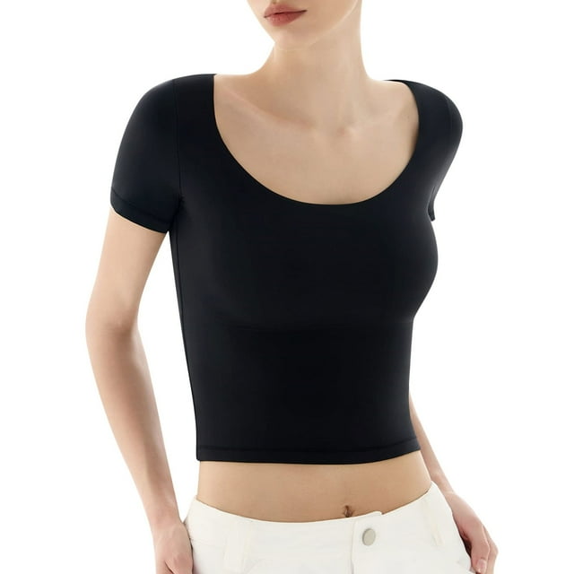 Hauts pour Femmes T-shirt d'Été à Manches Courtes à Col Rond Aguichant Coupe Ajustée pour Femmes Kagetolytai Noir P