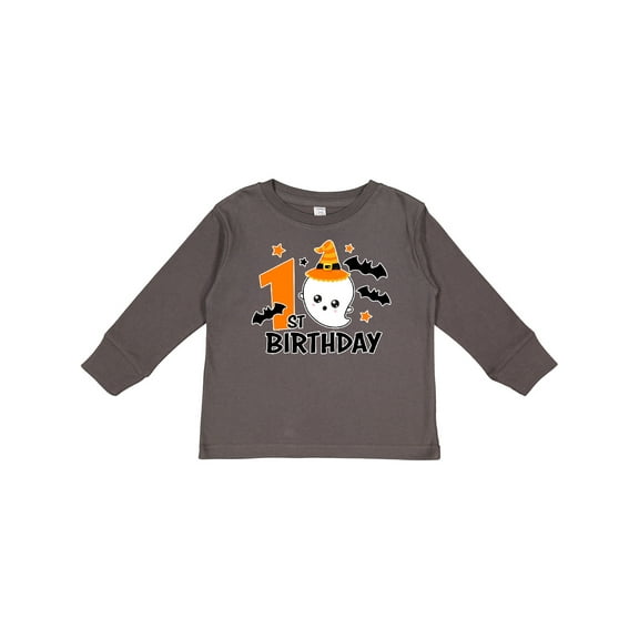 Inktastic 1st Birthday with Ghost and Bats Halloween Boys or Girls Long Sleeve Toddler T-Shirt