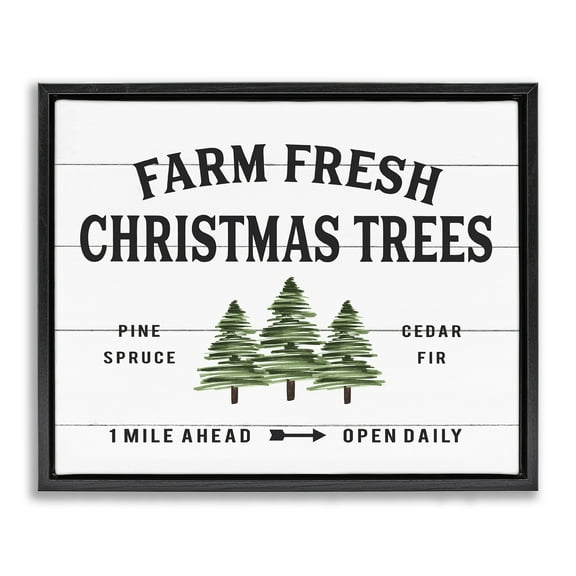 Stupell Industries White Farmhouse Christmas Tree Sign Holiday Painting Black Floater Framed Canvas Art Print Wall Art, 21 x 17